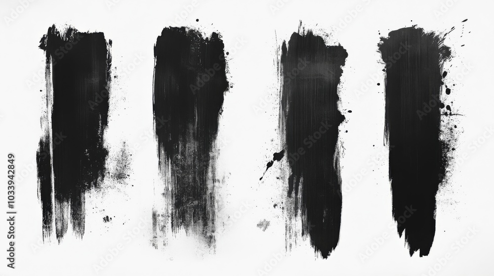 Wall mural Abstract Black Brush Strokes on White Background