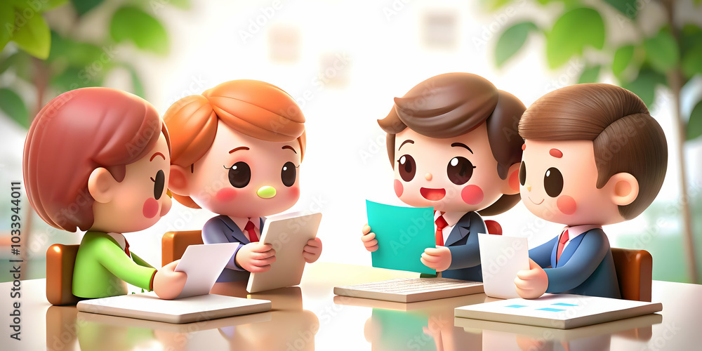 Poster close up of colleagues exchanging business documents, showcasing professionalism and collaboration i
