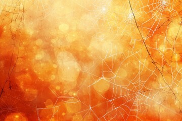 High-contrast Halloween design featuring orange background adorned with intricate spider webs, showcasing simplicity and clarity.