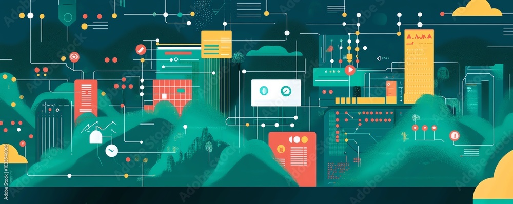 Poster large coding object, network structure, secure checkout and wellness, environmental protection integ
