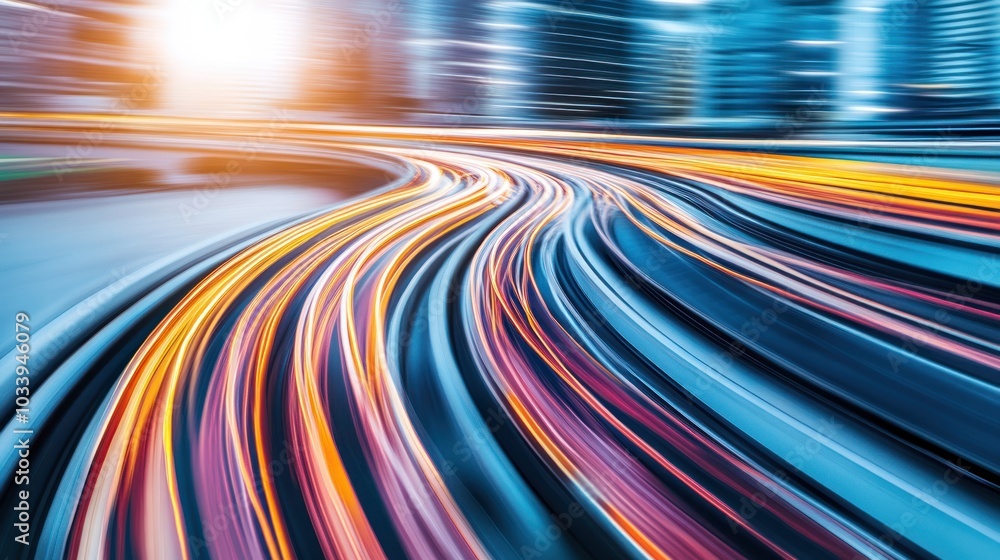 Poster abstract image of curved light trails in motion