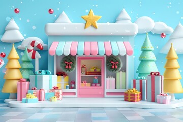 Festive holiday shop with gifts and decorations