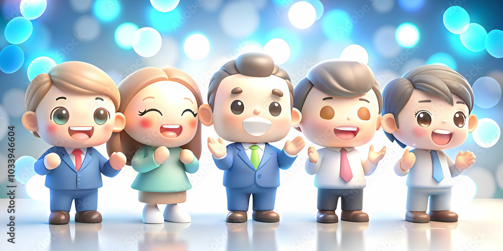 Poster joyful team celebration: a diverse business team clapping and celebrating success with soft bokeh li