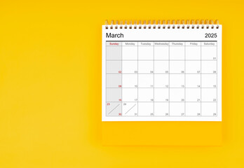 March desk calendar for 2025 year. Blank calendar for your appointment or reminder, Positon with copy space.