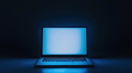 Glowing Laptop Screen in Dark Environment