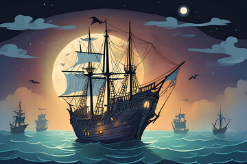 A ghost ship in the sea