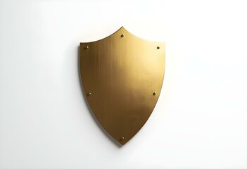 a minimalistic gold shield with a brushed texture, isolated on a stark white background create with ai