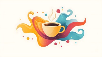 A vector design for a t-shirt about coffee, with swirling patterns and vibrant colors representing the energy of the drink