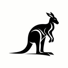 Fototapeta premium Black minimalist silhouette of a kangaroo on a white background, perfect for nature, wildlife, or Australian-themed designs.