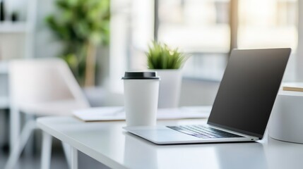 Laptop on Desk in Minimalist Office