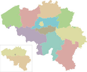 Vector blank map of Belgium with regions, provinces and administrative divisions. Editable and clearly labeled layers.