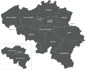 Vector map of Belgium with regions, provinces and administrative divisions. Editable and clearly labeled layers.