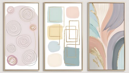 Decorative canvases three abstract wall art panels with geometric shapes
