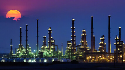 Fototapeta premium sunset in the industrial factory