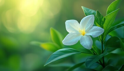 Obraz premium Artistic portrayal of a single jasmine flower against a blurred background, emphasizing its beauty and elegance in a natural setting