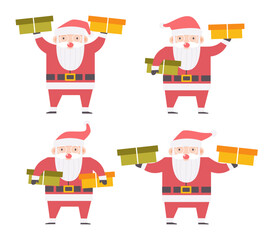 Set of santa claus wear eye glasses with christmas presents . Cartoon character . Flat design . Vector .