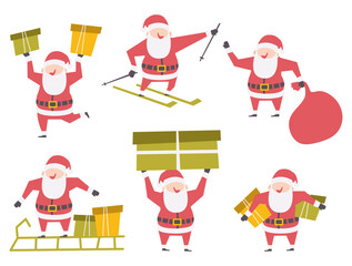 Set of santa claus with christmas costume . Cartoon character . Flat design . Vector .