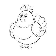 Cute Cartoon Chicken line art Vector for Kids