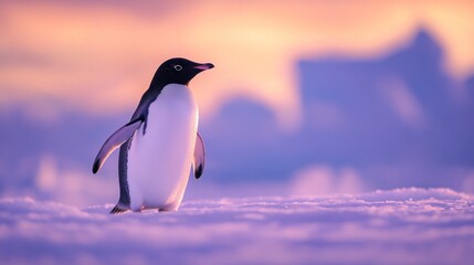 Obraz premium Penguin in the Antarctic Sunset