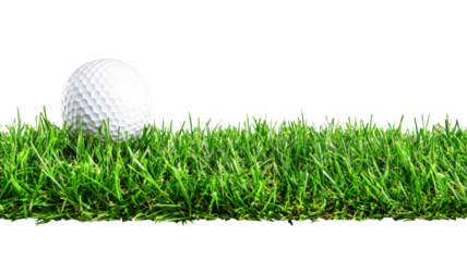 golf ball resting on lush green grass, symbolizing perfect day for golfing. vibrant grass enhances scene, inviting players to enjoy sport