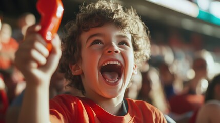 Excited child cheering at a sports event