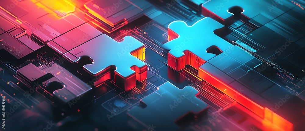 Leinwandbilder eyecatching graphic design showcasing api integration, with two puzzle pieces fitting together in a 