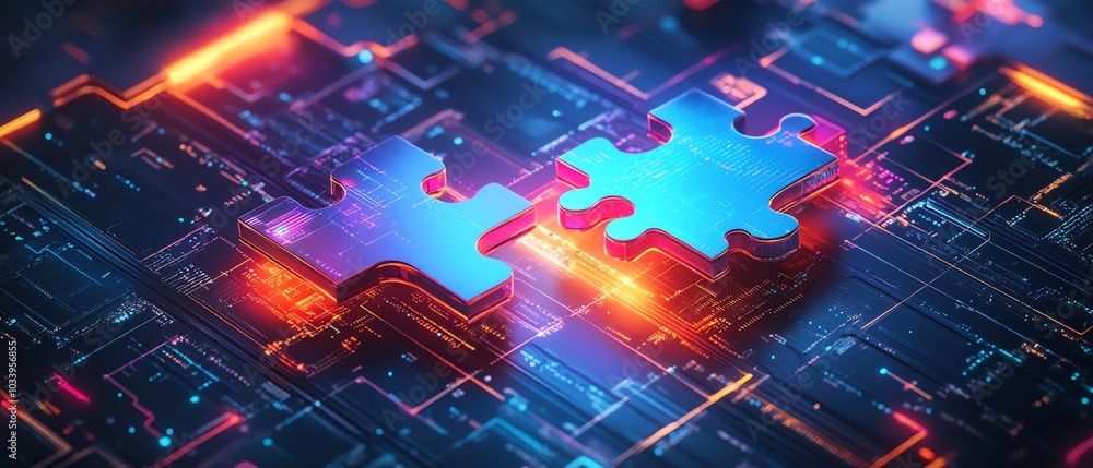 Aufkleber eyecatching graphic design showcasing api integration, with two puzzle pieces fitting together in a 