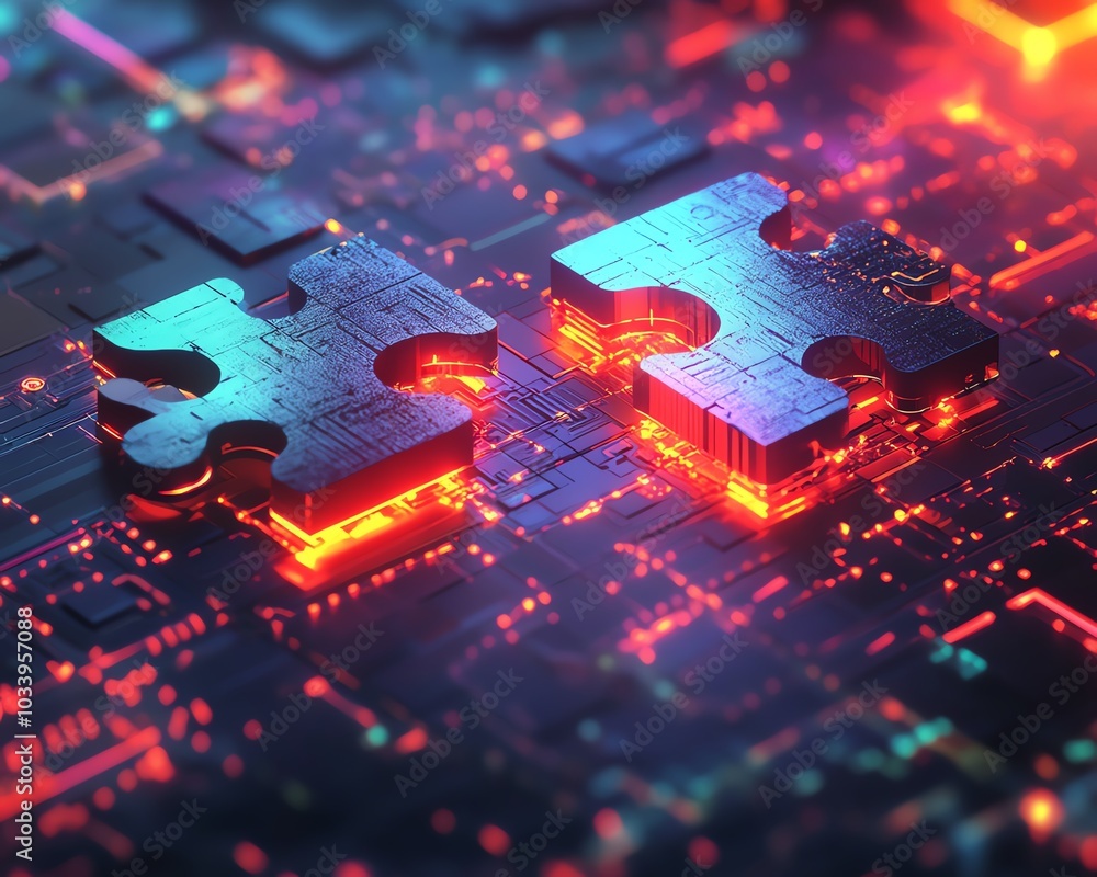Poster Futuristic visualization of API integration concept