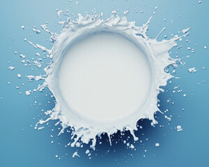 Fototapeta premium Dynamic splash of milk on a blue background a captivating visual representation of fluidity and motion in food photography