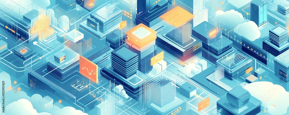 Fototapete illustration of a diverse data ecosystem, showcasing databases, realtime data streams, and apis inte