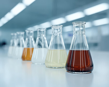 Exploring the colorful world of chemical reactions a series of laboratory flasks displaying various liquids and their unique properties