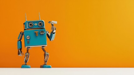 Fototapeta premium Blue Robot Holding a Blank Sheet of Paper