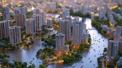 Obraz premium A civil engineering model used for planning flood control systems in urban areas