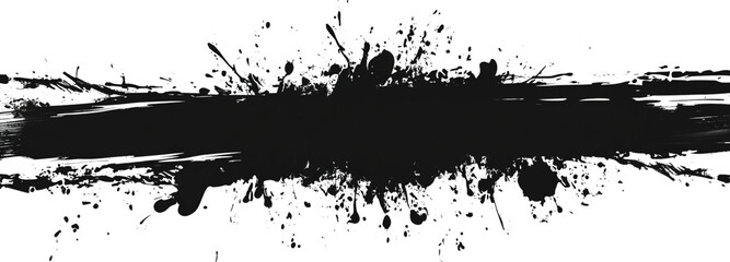 Naklejka premium Black ink splatter banner, horizontal streaks isolated on a white background.