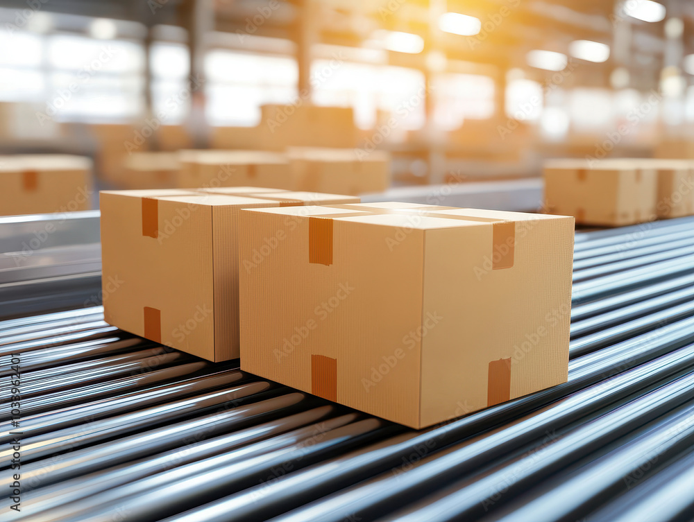 Aufkleber Efficient warehouse operations managing package flow on automated conveyor systems in modern logistics facilities