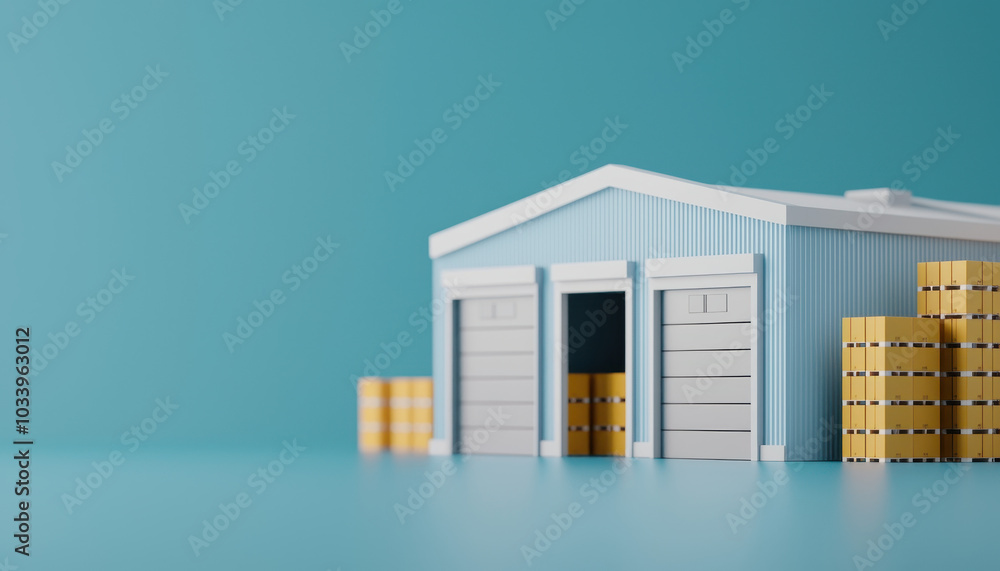 Aufkleber Modern warehouse design with storage boxes in a minimalistic style for efficient business operations and logistics management