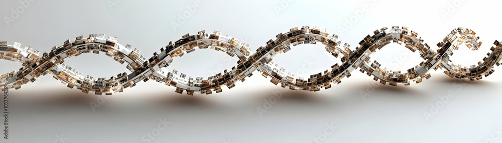 Poster dna helix made of interlocking dollar signs - vector illustration of metallic double helix structure