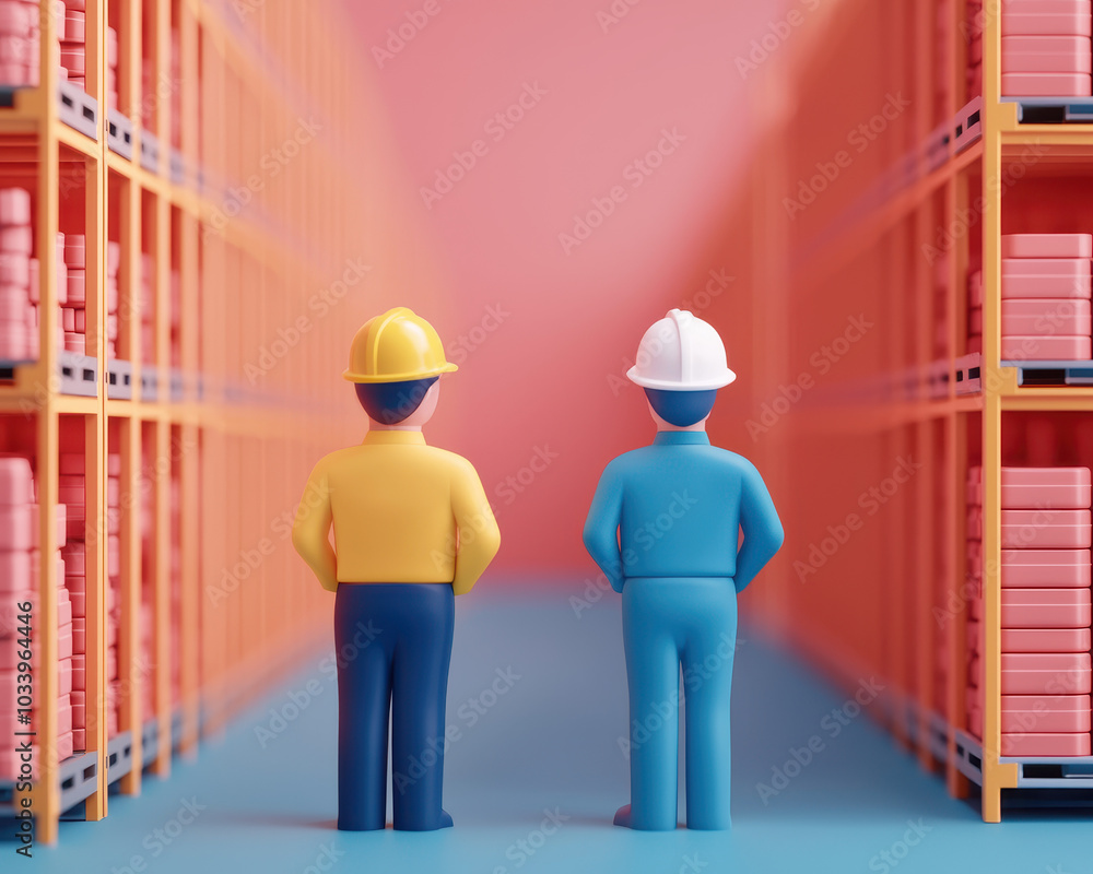 Poster Exploring warehouse dynamics a look at construction workers in a storage facility setting