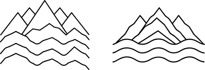 Simple Line Art Mountain and Wave Illustration