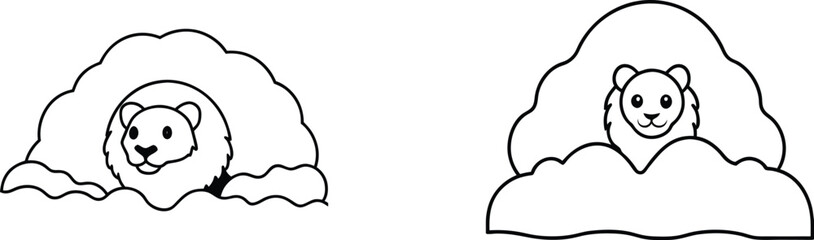 Two Cartoon Lions Hiding in Caves