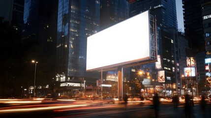 Obraz premium Bustling City Nightscape with Towering Skyscrapers and Illuminated Billboards