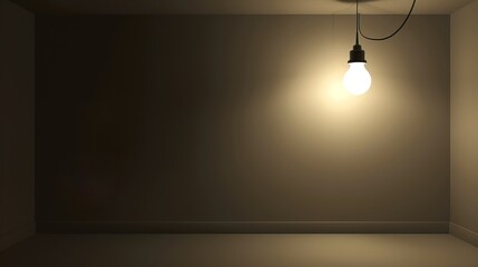 Dark empty room with single flickering light bulb casting long shadows, emphasizing absence of power and eerie atmosphere, minimalist setting with focus on light bulb's glow.