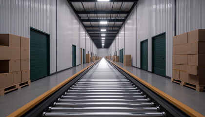 Obraz premium Exploring the efficiency of modern warehousing a deep dive into conveyor systems and streamlined logistics operations