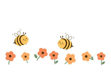 Bee cartoons and cute flower garden icon sign isolated on white background vector.