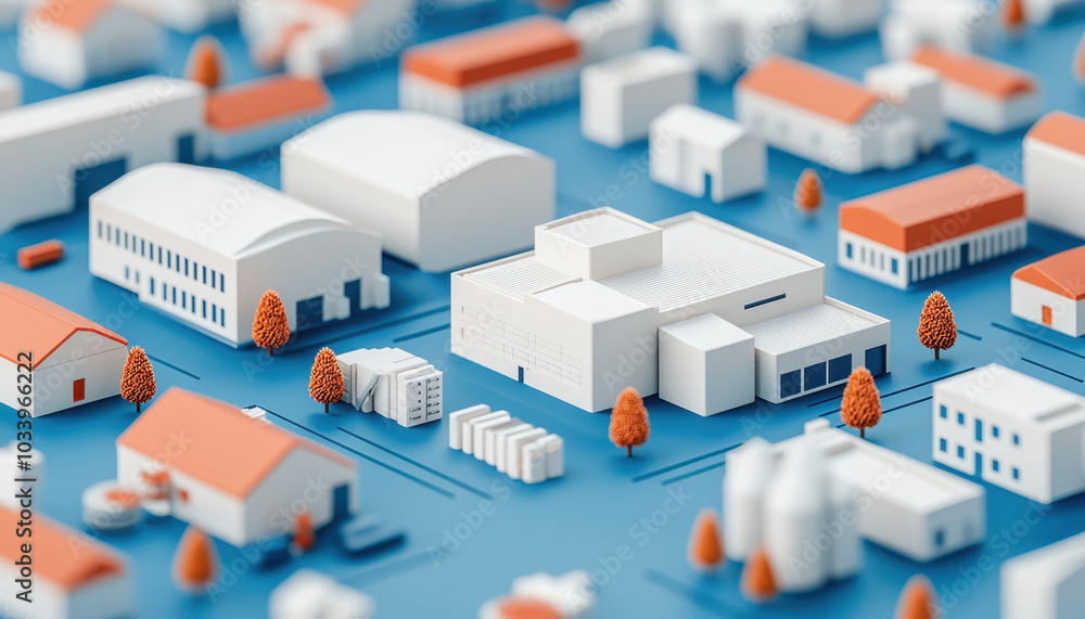 Poster exploring a miniature urban landscape a creative representation of modern architecture and industry 