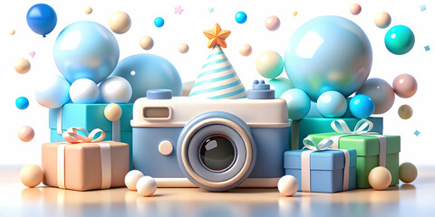 Lively Birthday Bash Concept: Joyful Party Scene with Abstract Decorations and Bokeh Effects, Showcasing Exciting Activities in Photo Stock
