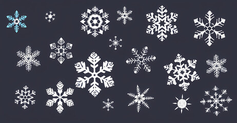 Whimsical Snowflakes: Vector Set Isolated in Darkness