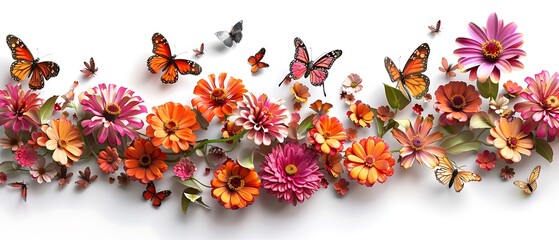 Vibrant Floral Arrangement with Colorful Butterflies