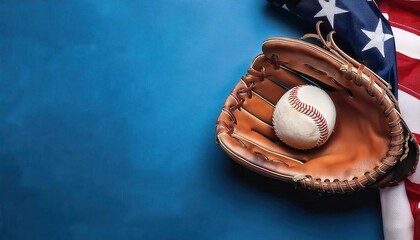 Patriotic American Baseball Scene. Classic Leather Glove Holding Baseball with USA Flag Symbolizing National Pride, Tradition, and the Spirit of America's Favorite Pastime