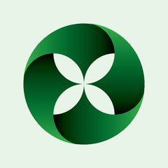A circular logo vector featuring a symmetrical design with four green petals or leaf shapes. 